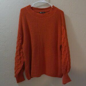 PrettyGarden Women’s Orange Chunky Knit Sweater Cable Balloon Sleeves Size L